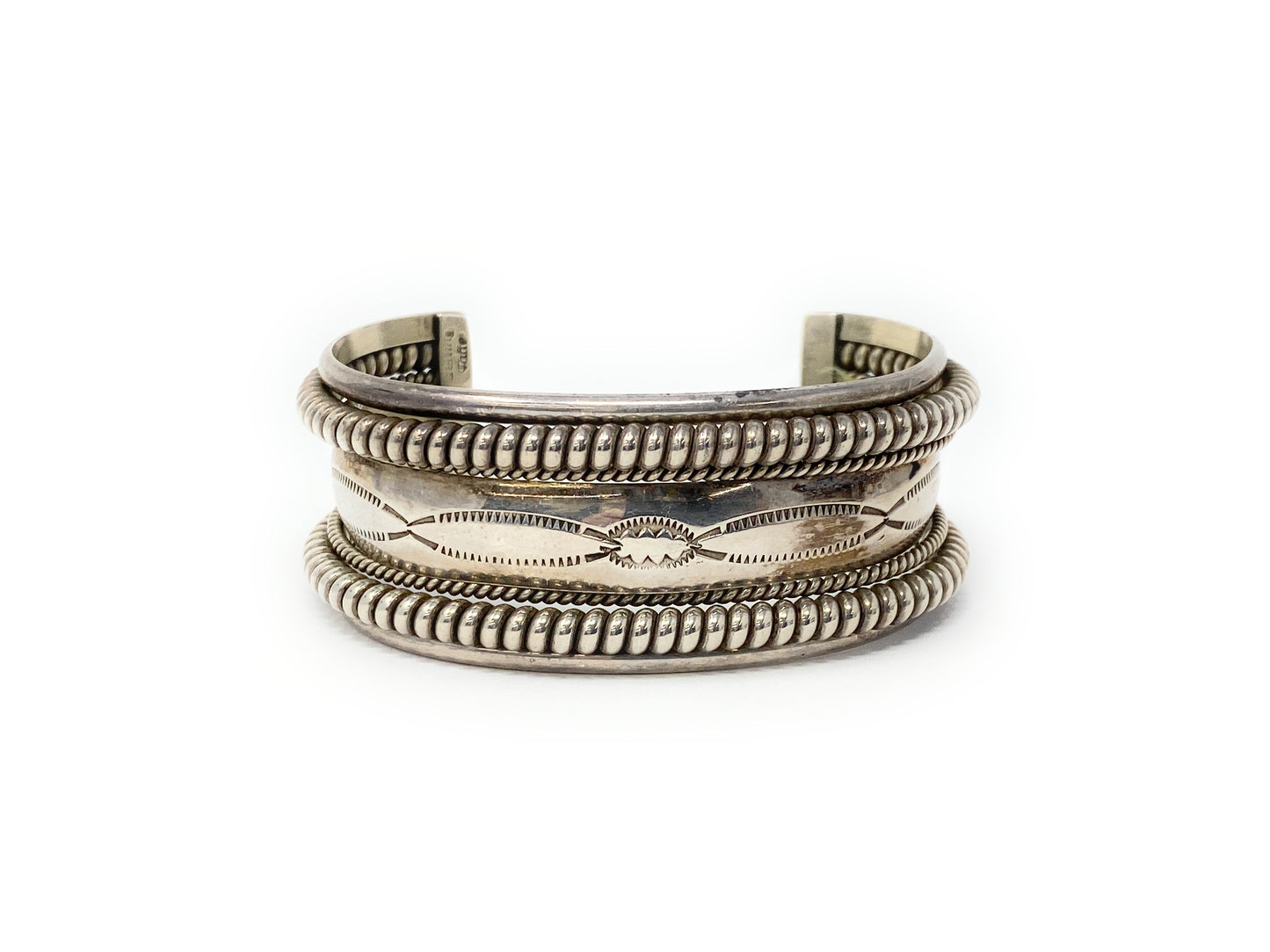 Native American "Tahe" 925 Sterling Silver Stamped Wide 27.8mm Cuff Bracelet 7”