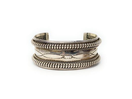 Native American "Tahe" 925 Sterling Silver Stamped Wide 27.8mm Cuff Bracelet 7”