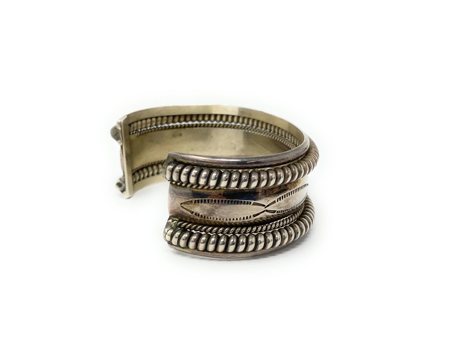 Native American "Tahe" 925 Sterling Silver Stamped Wide 27.8mm Cuff Bracelet 7”