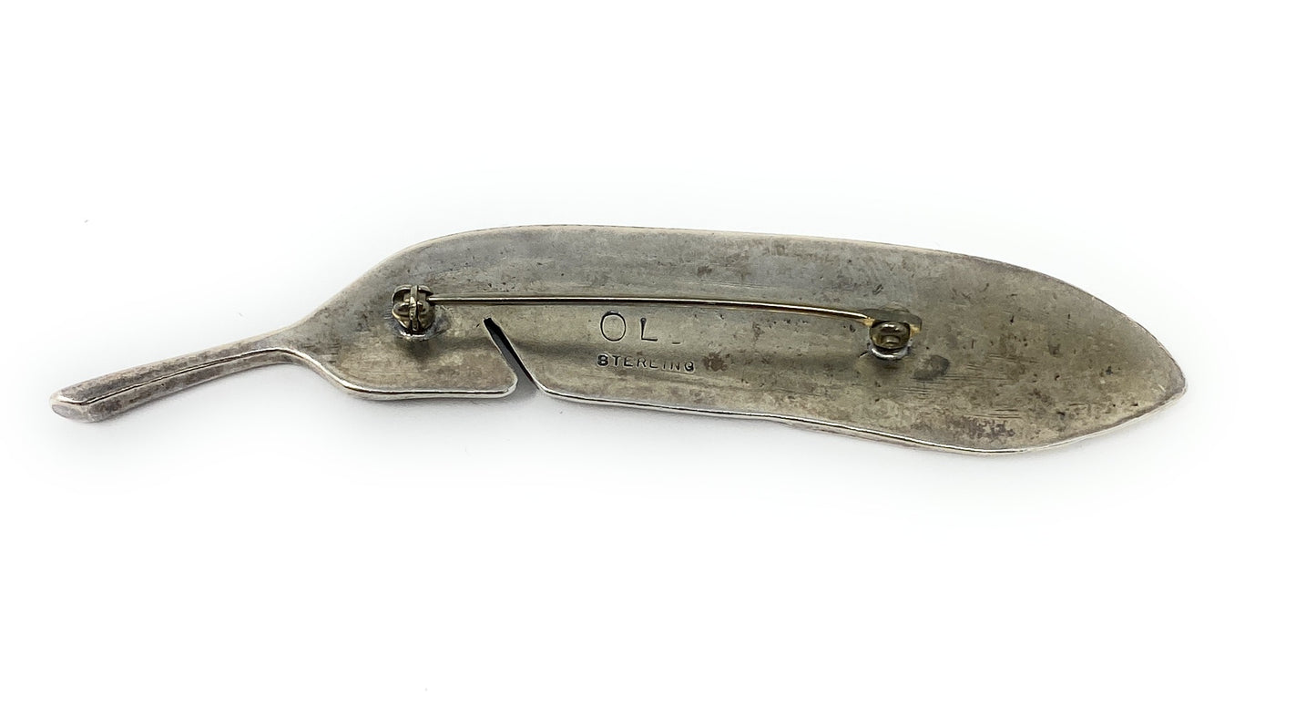 Native American Stamped O.L Leaf Brooch Pin Sterling Silver 12.6g