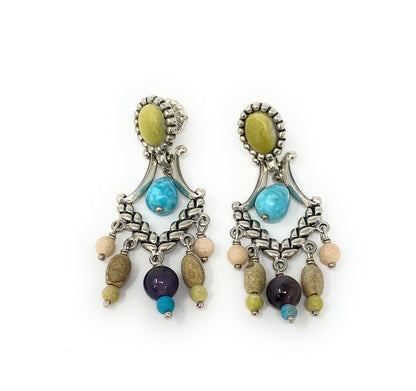 Carolyn Pollack Sterling Silver & Multi-Stone 2" Long Chandelier Earrings
