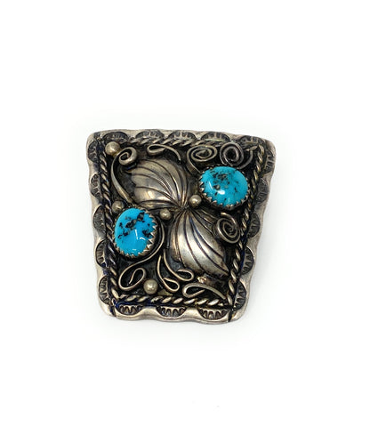 Native American 925 Silver & Turquoise Accents Belt Buckle 19.6g Stamped G.B