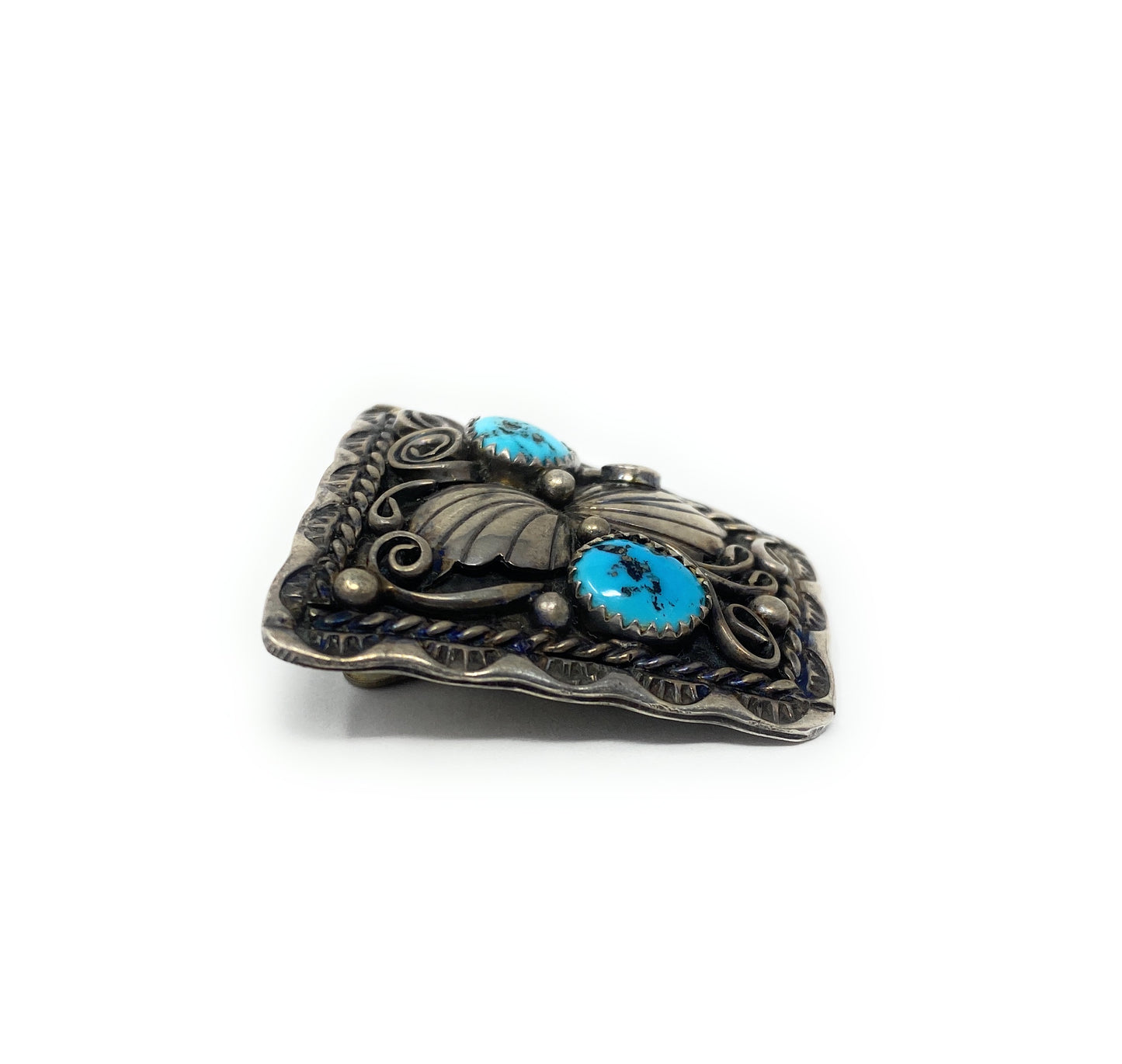 Native American 925 Silver & Turquoise Accents Belt Buckle 19.6g Stamped G.B