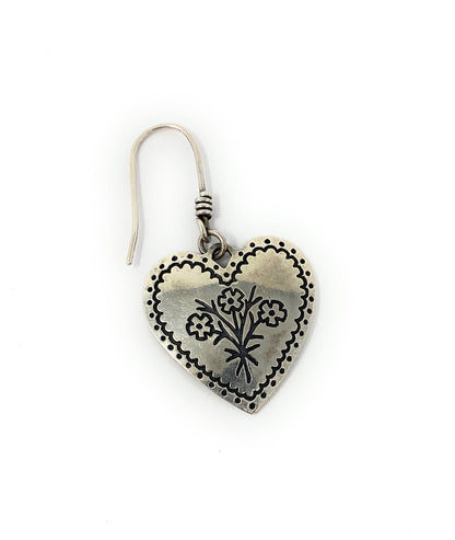 James Avery Retired Silver Heart Shaped Floral Embroidered Hook Earrings Single