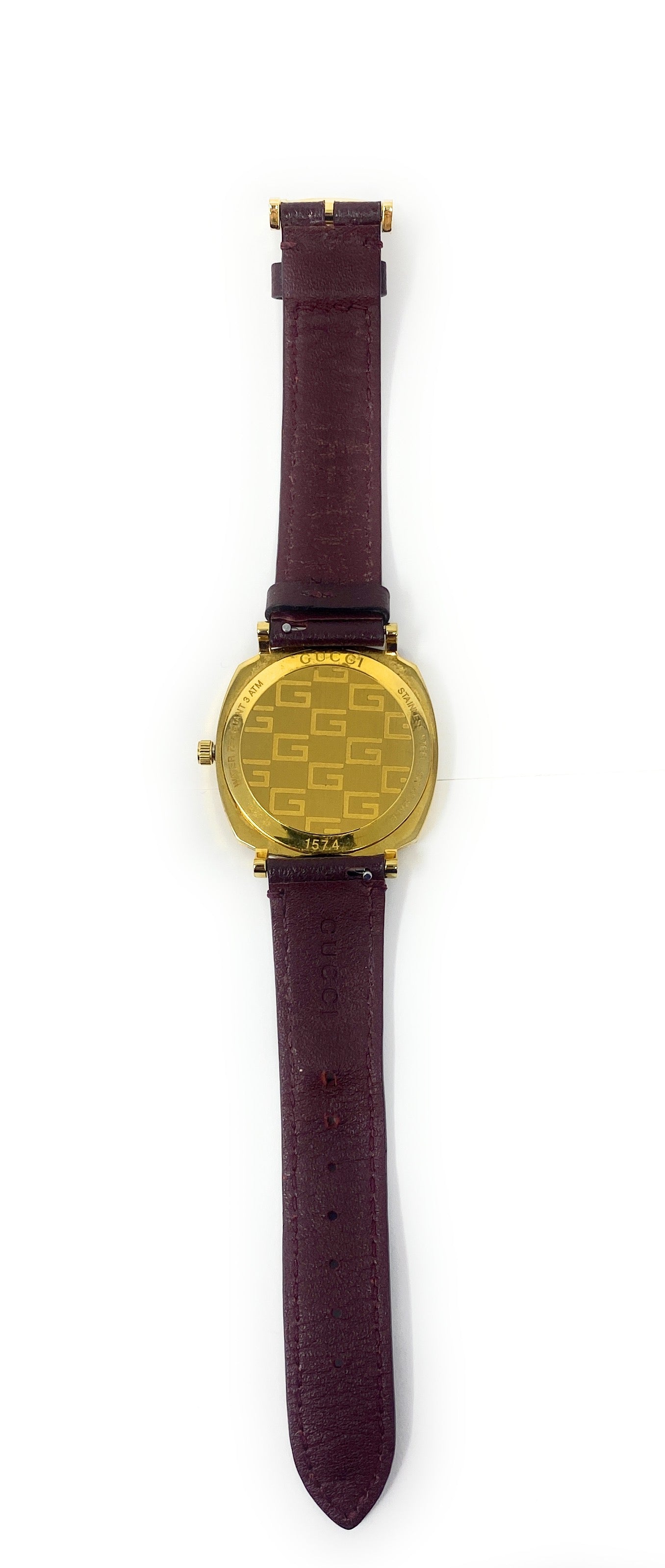 Gucci Grip GP 157.4 Men's Quartz Gold Tone Watch Burgundy Band - Running