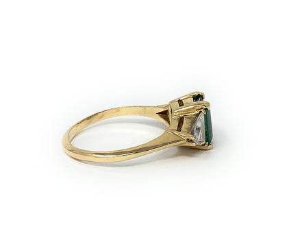 14k Yellow Gold Synth Emerald w/CZ Ring Size 10.5