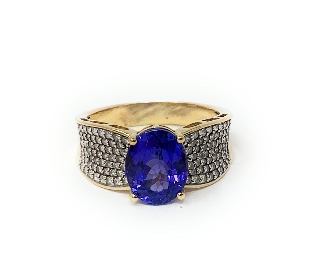 14k Yellow Gold Tanzanite w/CZ Chips Ring Size 8.5
