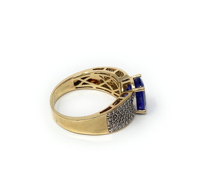 14k Yellow Gold Tanzanite w/CZ Chips Ring Size 8.5