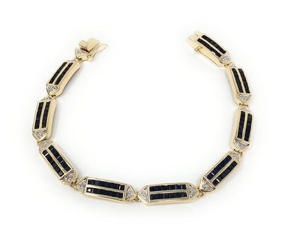 14k Sapphire & Diamond Tennis Bracelet 15.4g