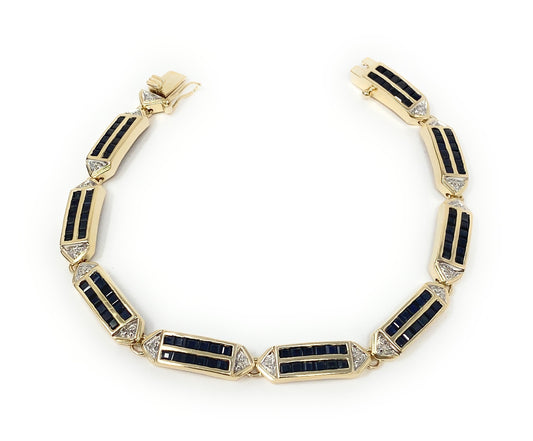 14k Sapphire & Diamond Tennis Bracelet 15.4g