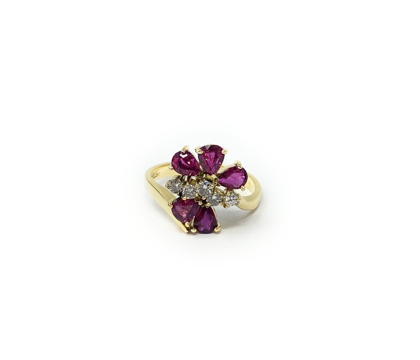 18k Ruby Diamond Flower Ring .50pt tw 5g