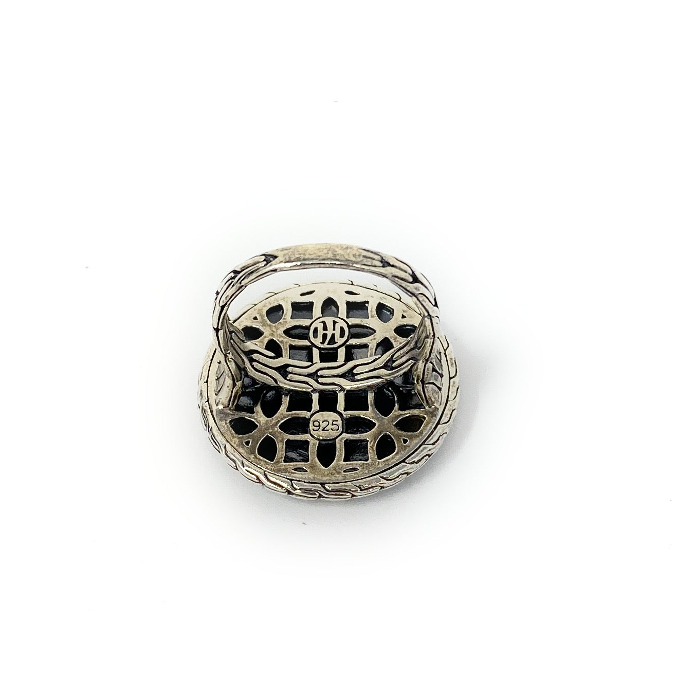 John Hardy Ring Sterling silver Blue White Enamel Kawung Pattern size 7