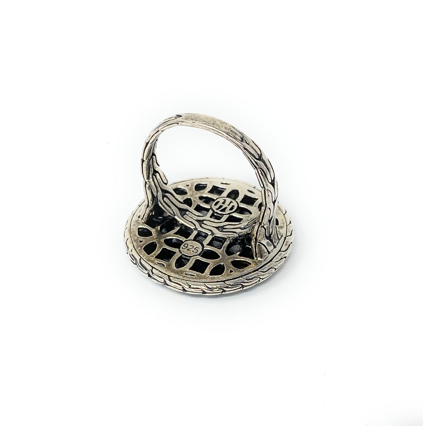 John Hardy Ring Sterling silver Blue White Enamel Kawung Pattern size 7