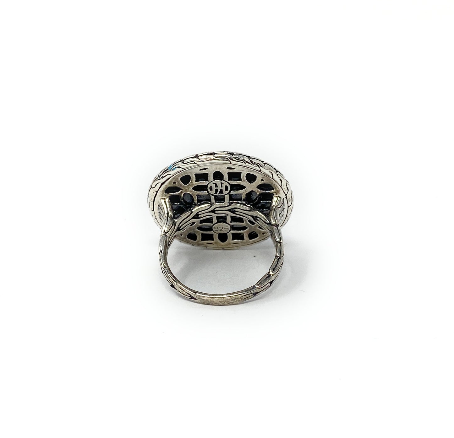 John Hardy Ring Sterling silver Blue White Enamel Kawung Pattern size 7
