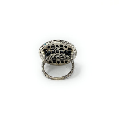 John Hardy Ring Sterling silver Blue White Enamel Kawung Pattern size 7