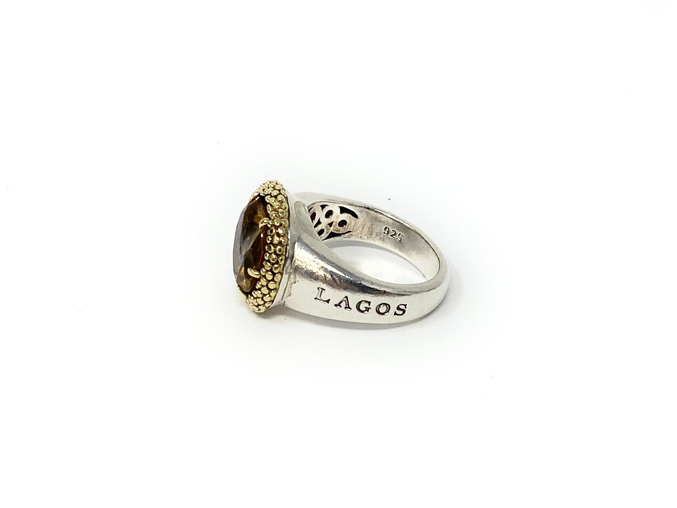 Lagos Caviar 18k Yellow Gold & Sterling Silver Citrine Ring size 6.5-7