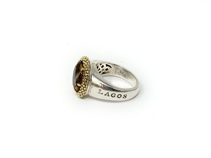 Lagos Caviar 18k Yellow Gold & Sterling Silver Citrine Ring size 6.5-7