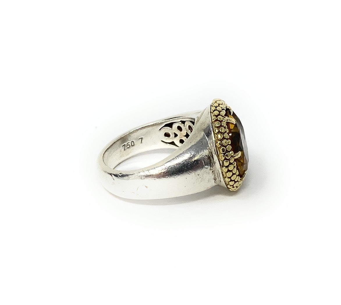 Lagos Caviar 18k Yellow Gold & Sterling Silver Citrine Ring size 6.5-7
