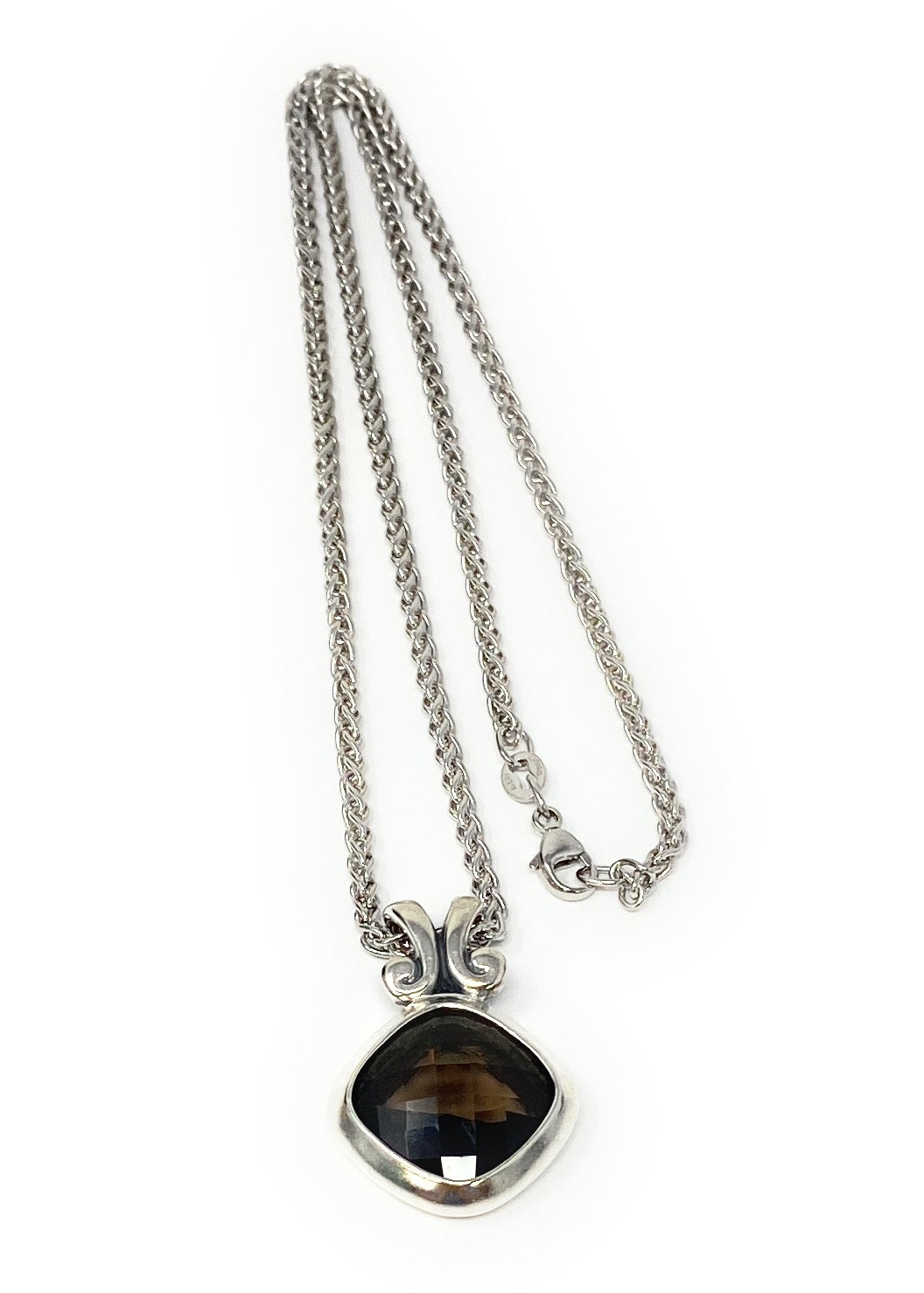 James Avery Retired Smoky Quartz Cushion Checkerboard Pendant Necklace