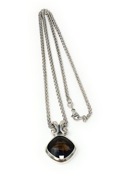 James Avery Retired Smoky Quartz Cushion Checkerboard Pendant Necklace