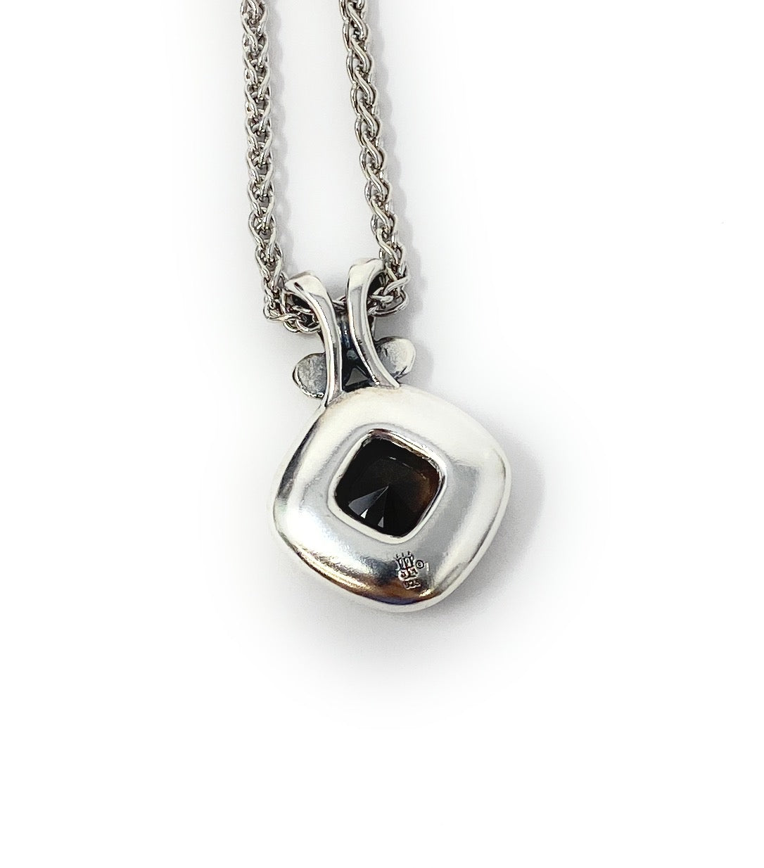 James Avery Retired Smoky Quartz Cushion Checkerboard Pendant Necklace