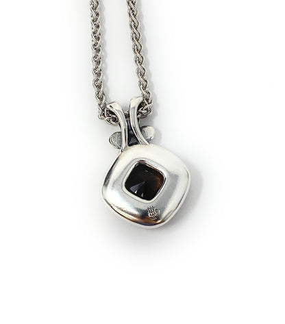 James Avery Retired Smoky Quartz Cushion Checkerboard Pendant Necklace