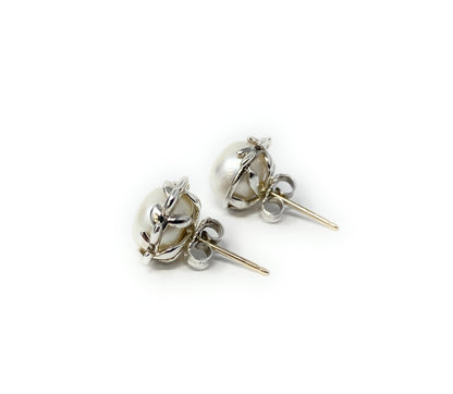 Tiffany & Co. Silver Olive Leaf Pearl Paloma Picasso Stud Earrings