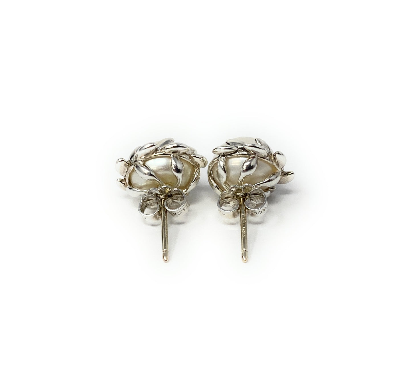 Tiffany & Co. Silver Olive Leaf Pearl Paloma Picasso Stud Earrings