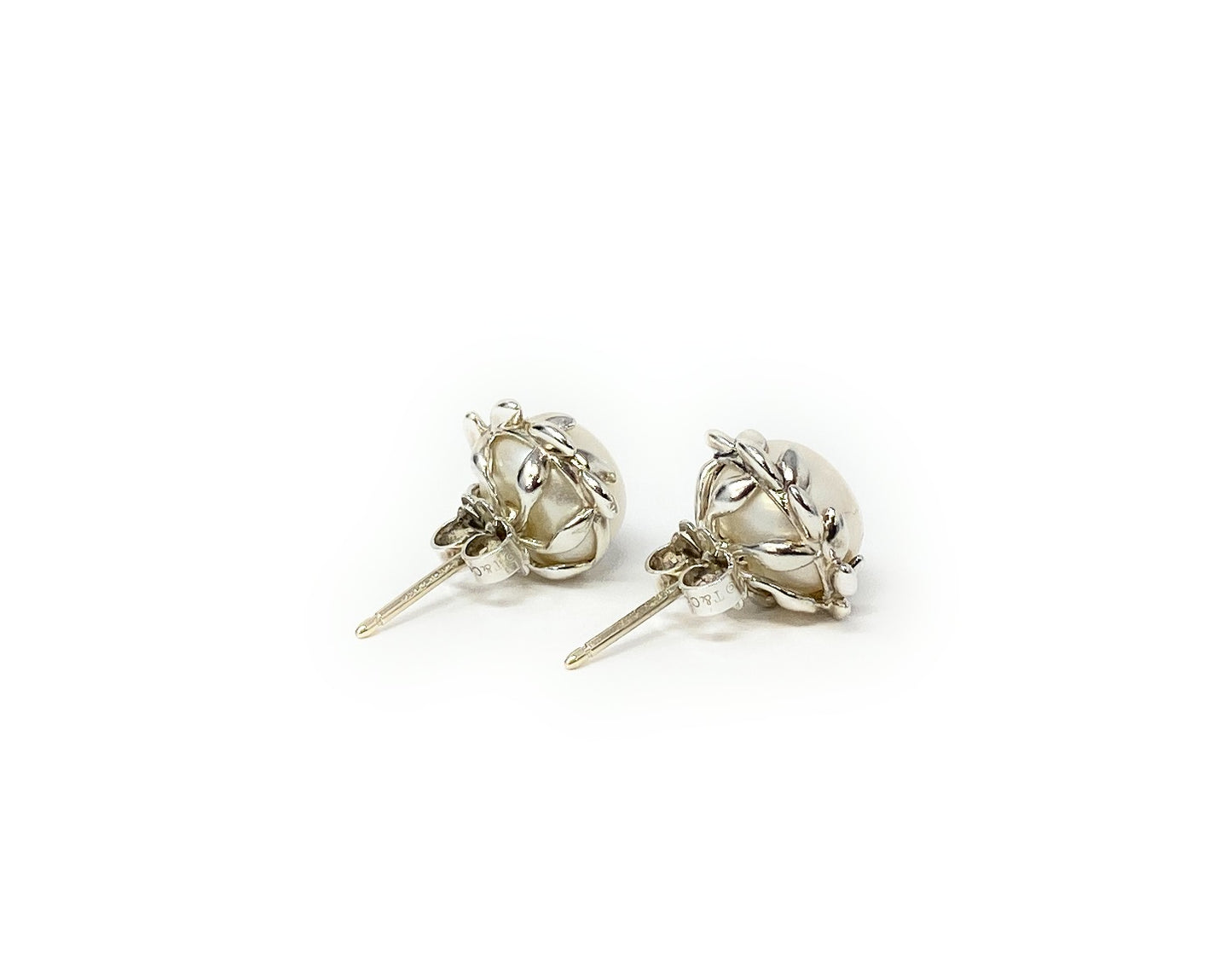 Tiffany & Co. Silver Olive Leaf Pearl Paloma Picasso Stud Earrings