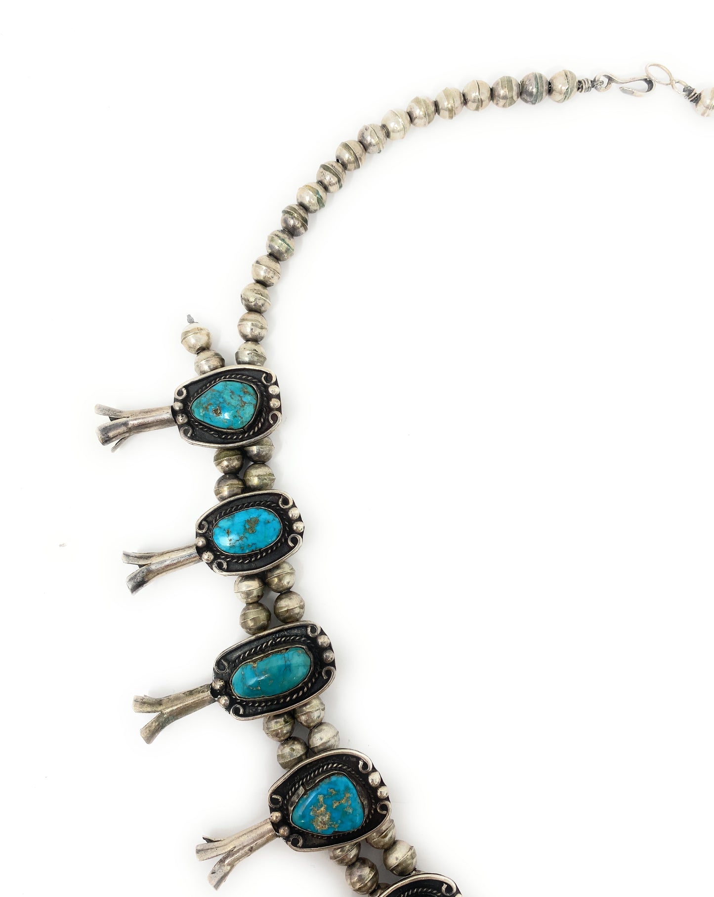 Native American Turquoise Squash Blossom Sterling Silver Necklace 284.4g