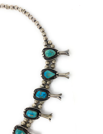 Native American Turquoise Squash Blossom Sterling Silver Necklace 284.4g