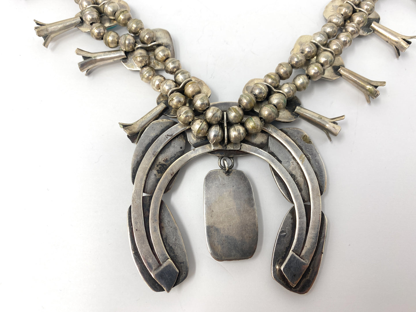 Native American Turquoise Squash Blossom Sterling Silver Necklace 284.4g