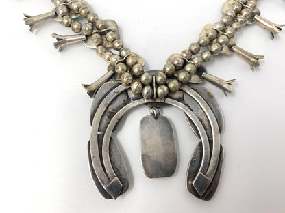 Native American Turquoise Squash Blossom Sterling Silver Necklace 284.4g