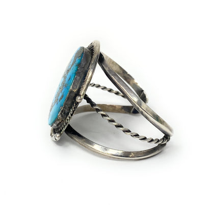 Native American Big Turquoise & Sterling Silver Bracelet 67.6g Wrist 7-8in