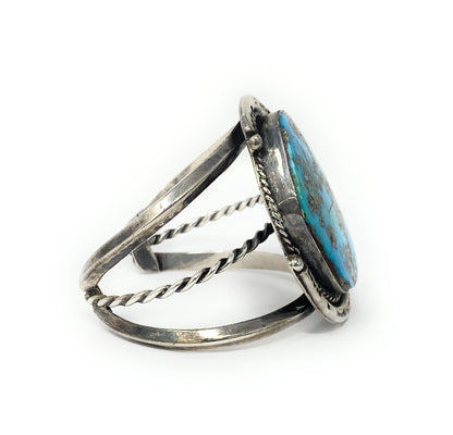 Native American Big Turquoise & Sterling Silver Bracelet 67.6g Wrist 7-8in