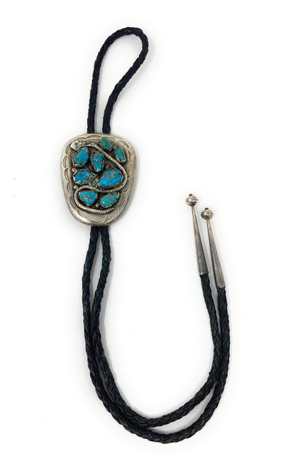 Native American Sterling SIlver Turquoise Snake Bolo Tie Signed Bennet - 82.7g