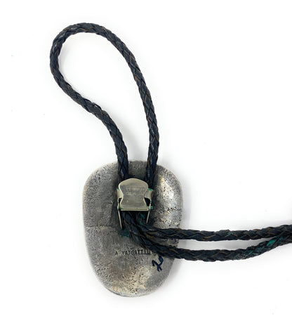 Native American Sterling SIlver Turquoise Snake Bolo Tie Signed Bennet - 82.7g