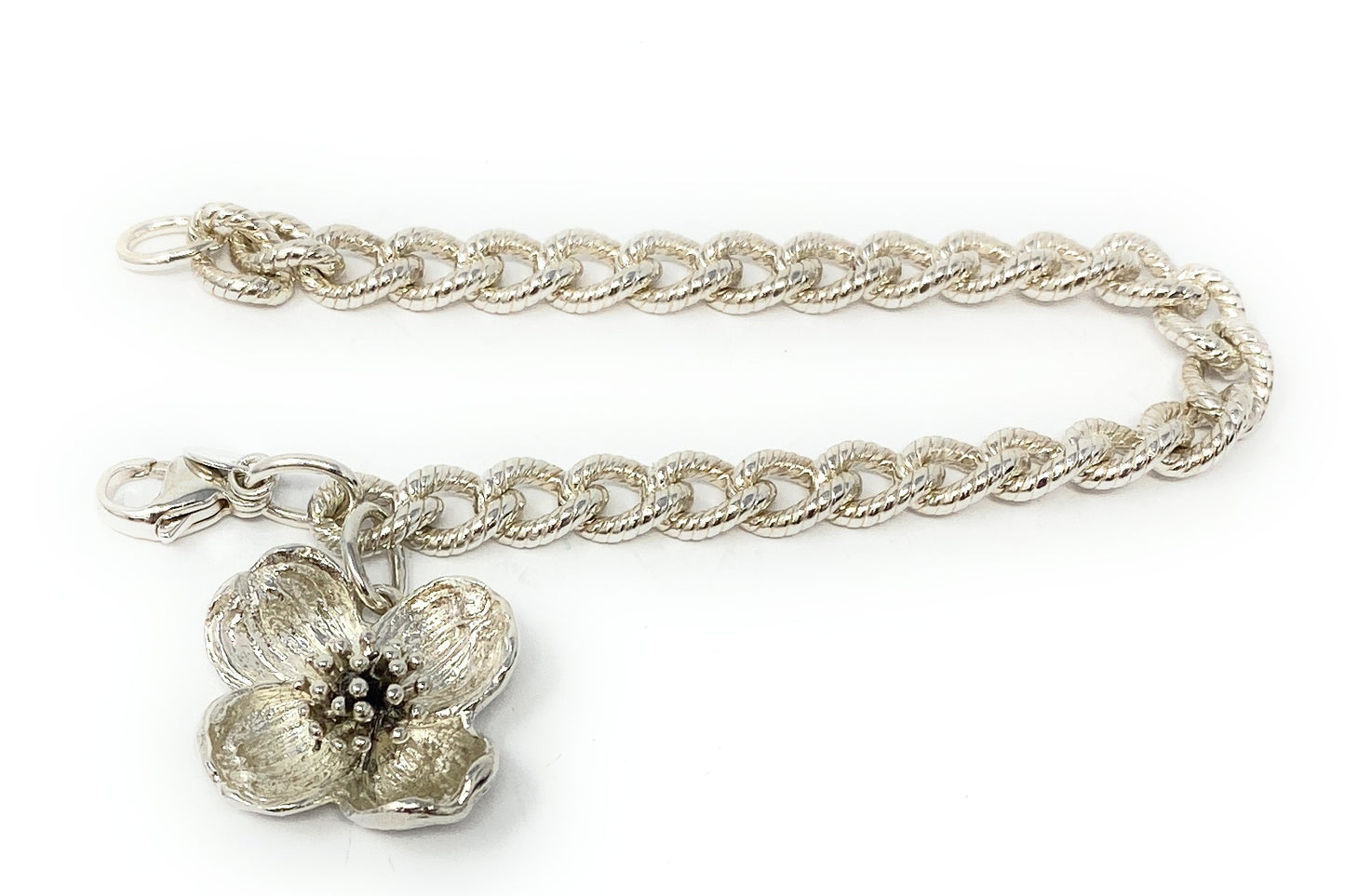 Tiffany & Co Sterling Silver Dogwood Flower Charm Bracelet Size 6.5-7in