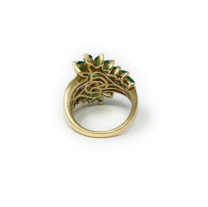 14k Yellow Gold Ring w/Diamond & Green Stones 5.9g
