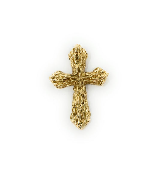 14k Textured Yellow Gold Cross Pendant 2.6g
