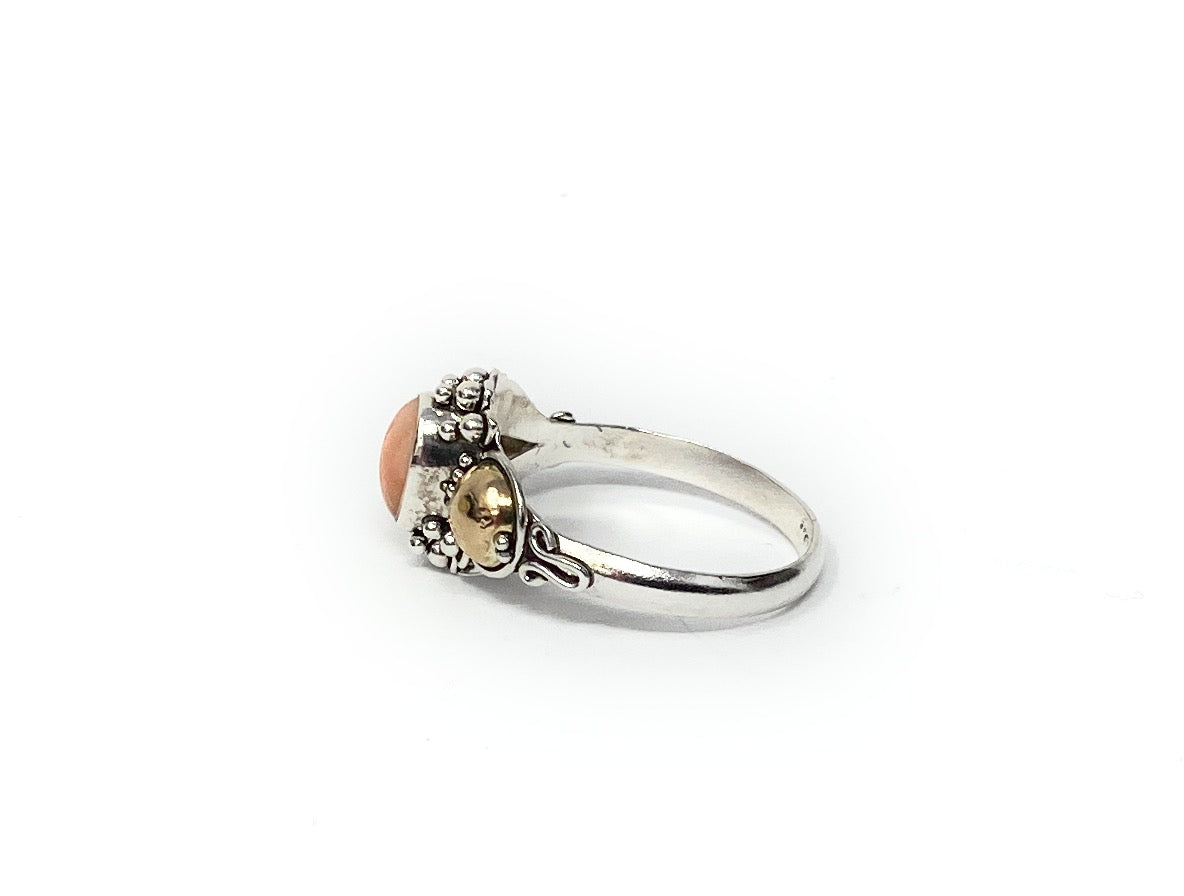 Lot of 2 Black Hills Gold 12k & 925 Wide Carved Rose Ring and Coral Size 8  & 9