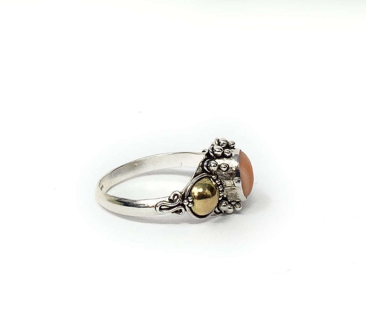 Lot of 2 Black Hills Gold 12k & 925 Wide Carved Rose Ring and Coral Size 8  & 9