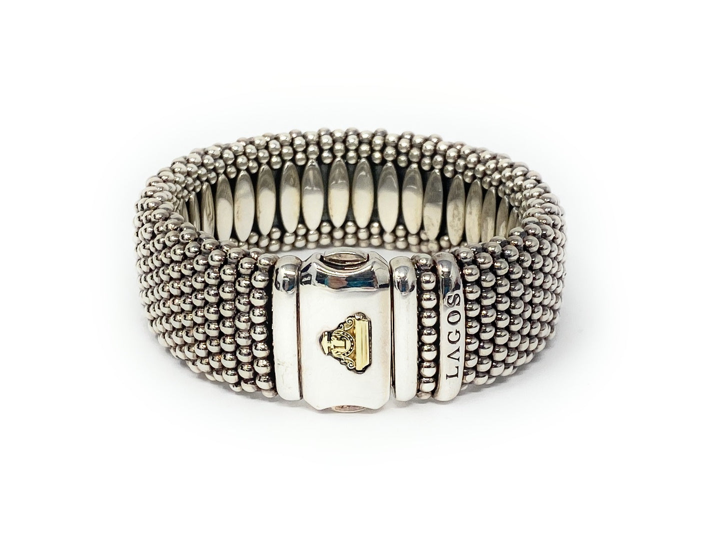 Lagos 925 Silver & 18k Gold Signature Caviar Two Tone bracelet 23mm