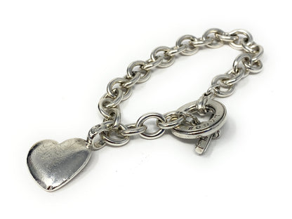 Lagos Sterling Silver Toggle Clasp Chain Link Bracelet With Heart Charm 6.75-7"