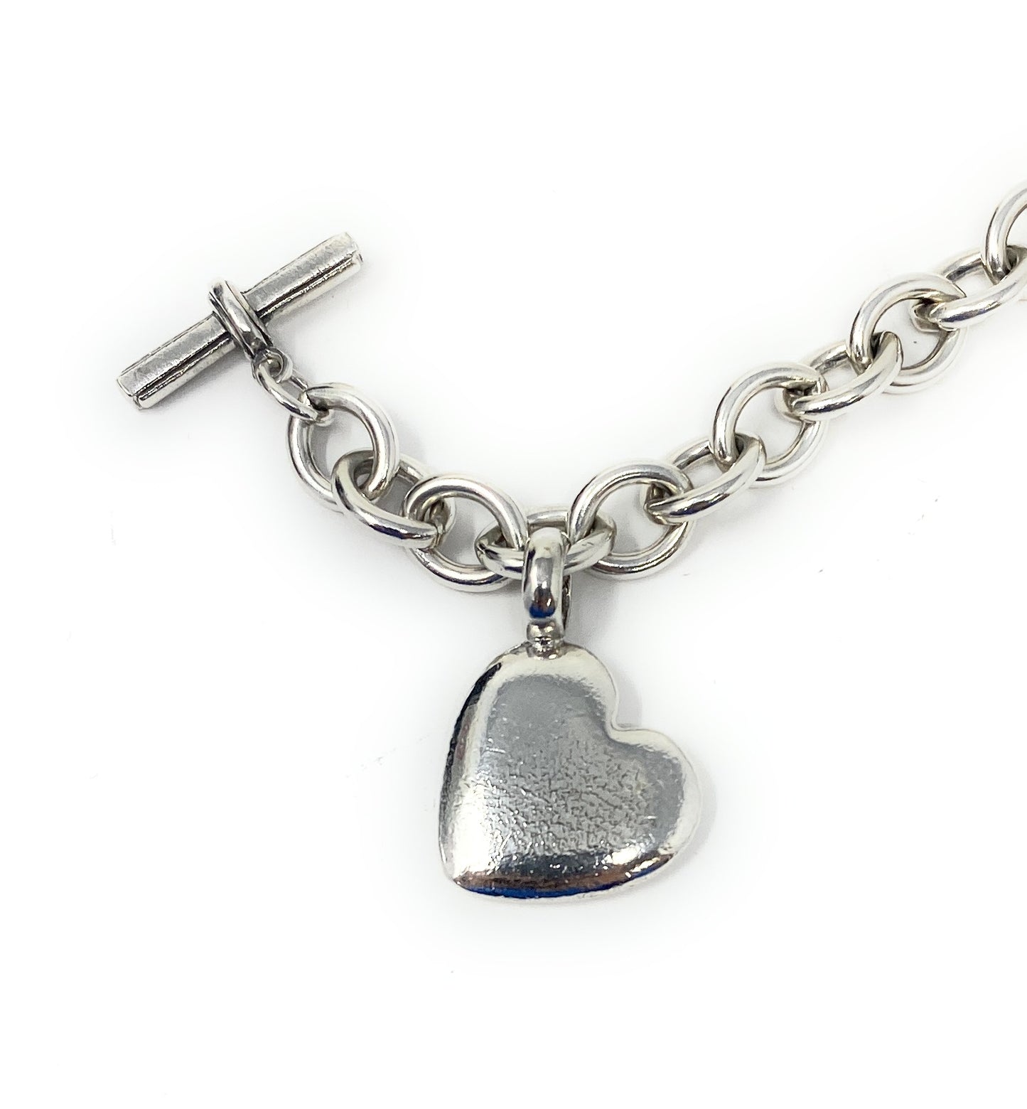 Lagos Sterling Silver Toggle Clasp Chain Link Bracelet With Heart Charm 6.75-7"