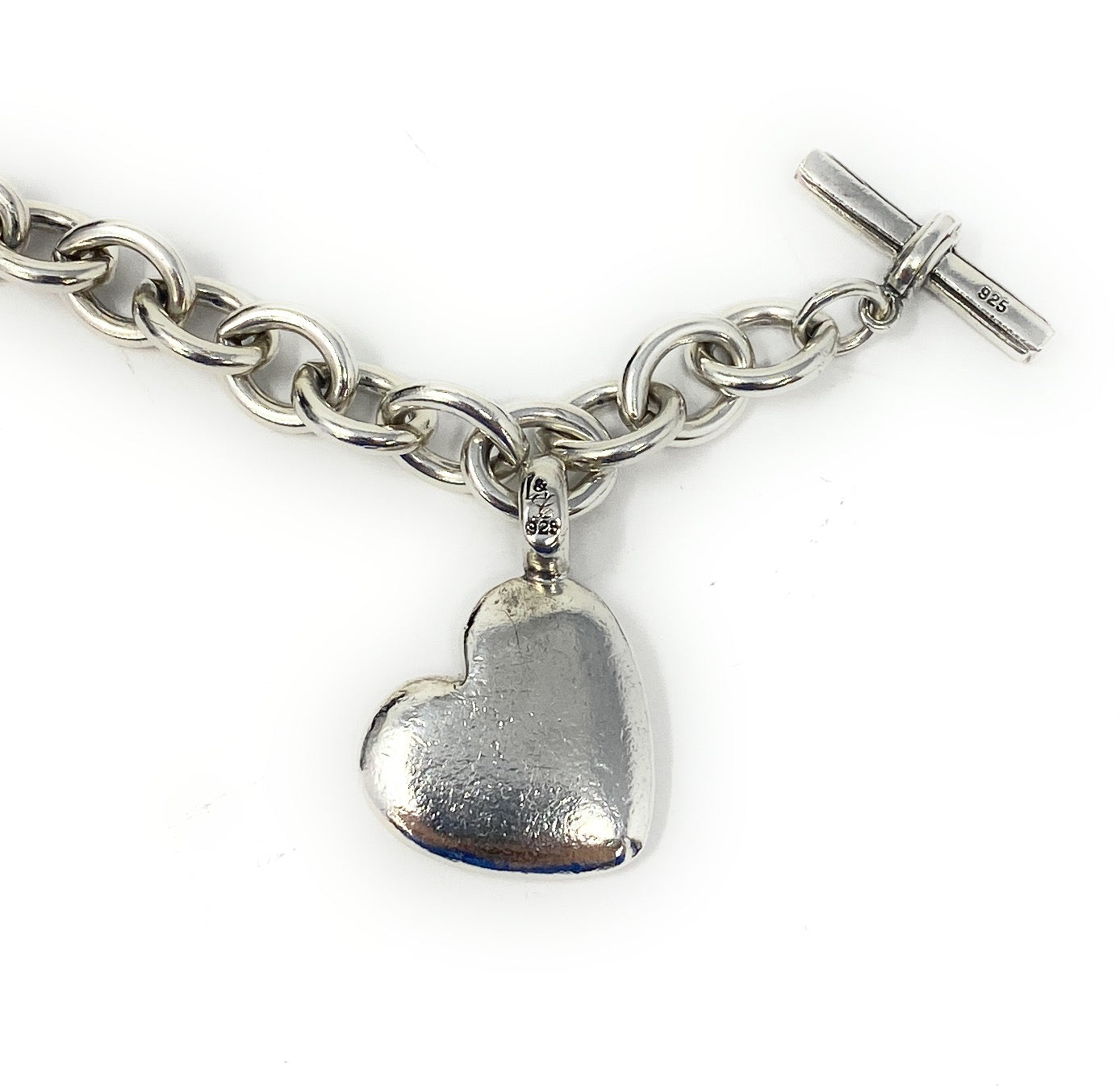 Lagos Sterling Silver Toggle Clasp Chain Link Bracelet With Heart Charm 6.75-7"
