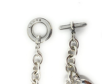 Lagos Sterling Silver Toggle Clasp Chain Link Bracelet With Heart Charm 6.75-7"