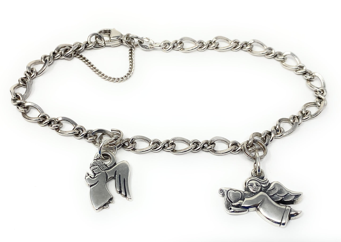 James Avery Silver Baby Angel & Guardian Angel Charm Bracelet Size 8