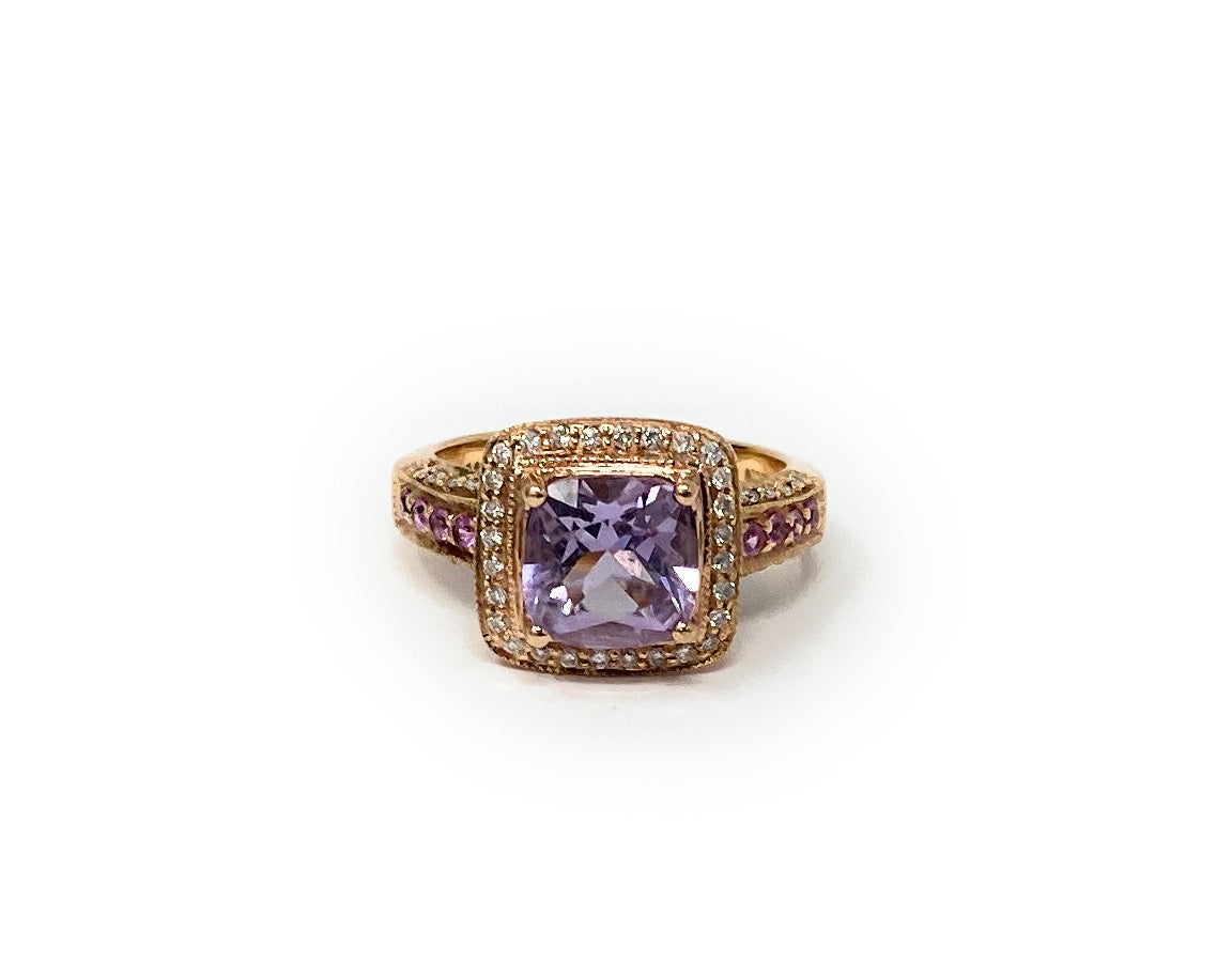LeVian 14k Rose Gold Pink/Purple Topaz Ring 6.3g Size 7