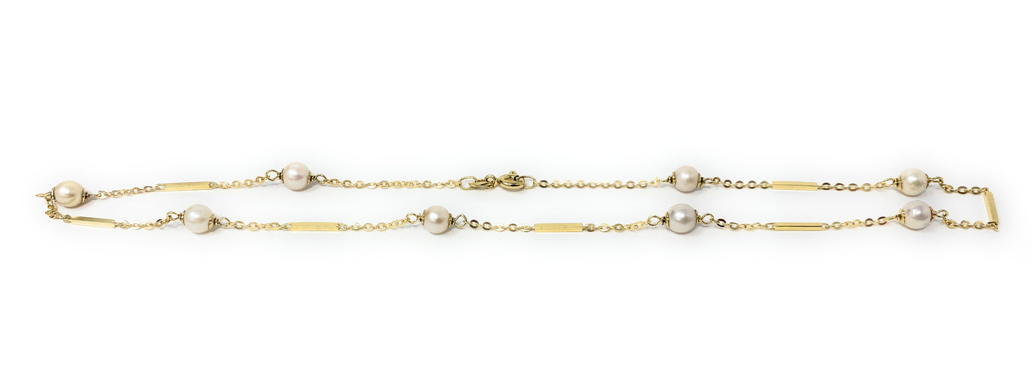 14k Yellow Gold w/Pearls Necklace 14in 5.1g